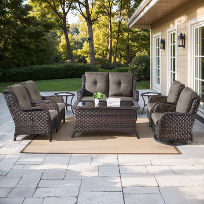 8 Pieces Patio Furniture Sets with Swivel Rocking Chairs,High-Back Rattan Patio Outdoor Conversation Set with 2-Seat Sofa & Coffee Table for Porch Deck Backyard Poolside