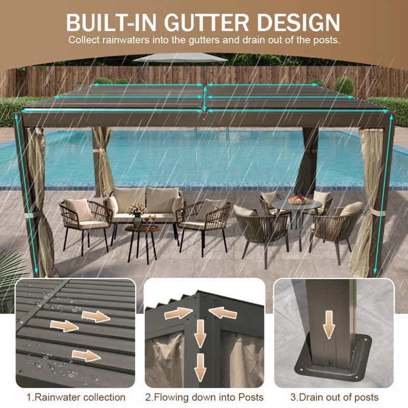 Aluminum Pergola Gazebo with Louvered Roof Canopy