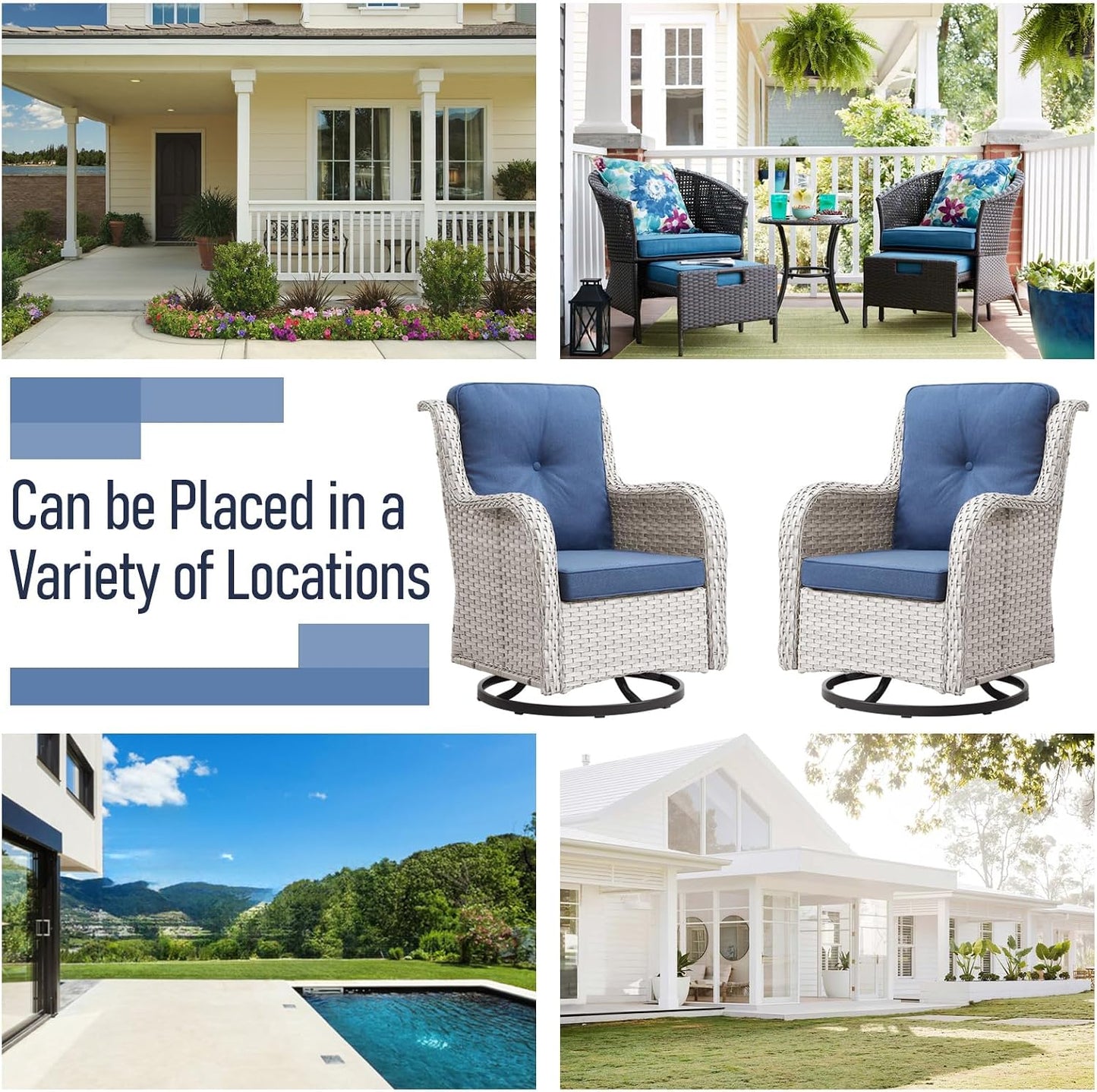 Outdoor Furniture:11 PCS Patio Furniture Set, Outdoor Furniture Set with Swivel Patio Chairs, Light Beige/Blue