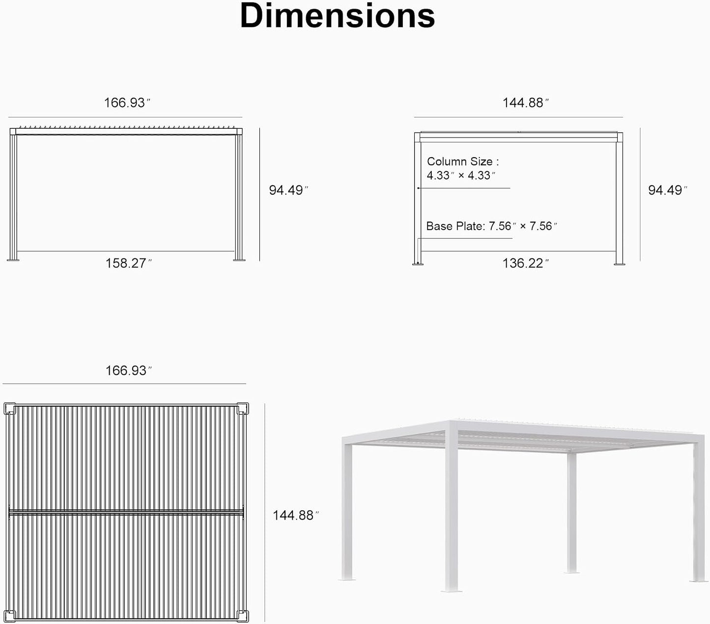 Louvered Pergola 12' X 14' White Adjustable Hardtop for Patio | Independent Shade Control, Enhanced Wind Stability, Integrated Drainage for Rainwater, 0-90° Shade Control