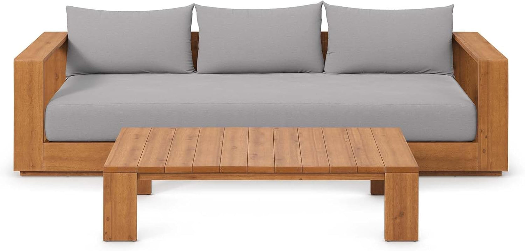 Tahoe Acacia Wood 2-Piece Outdoor Patio Furniture Set in Natural Light Gray - Includes Sofa with Weather-Resistant Cushions and Coffee Table