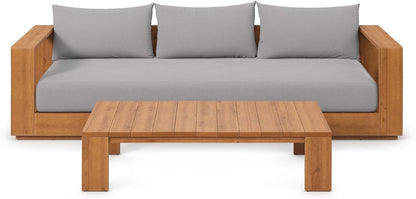 Tahoe Acacia Wood 2-Piece Outdoor Patio Furniture Set in Natural Light Gray - Includes Sofa with Weather-Resistant Cushions and Coffee Table