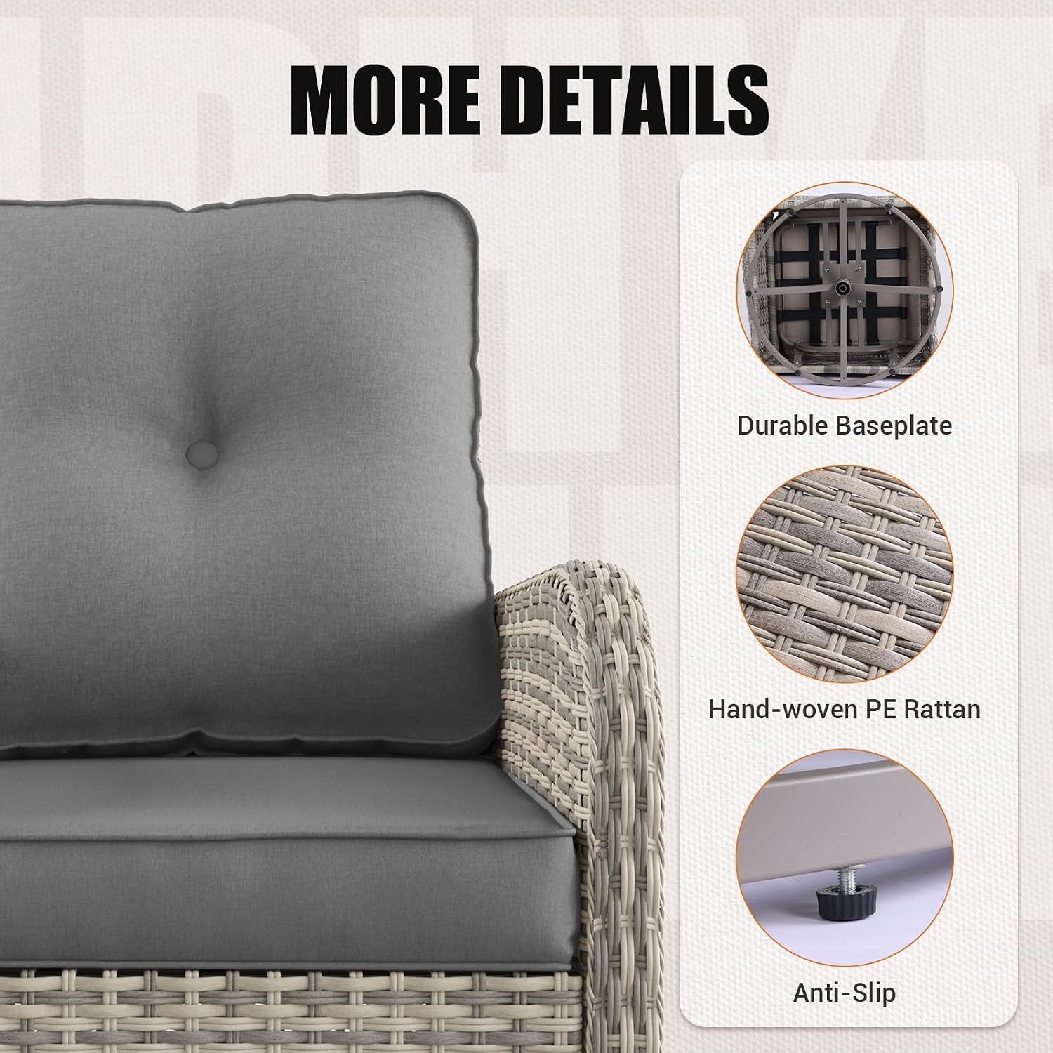 Outdoor Patio Furniture Set PE Wicker Rattan Outdoor Sectional Sofa | Patio Conversation Set with 55,000 BTU Fire Pit Table & Rocking Swivel Chair,Coffee Table & Thickened Cushions, Grey