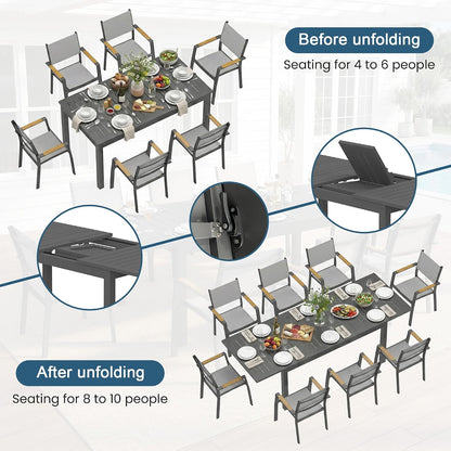 Patio Furniture Set with 92" Extendable Dining Table for 4–8 People | Aluminum All-Weather Patio Table and Chairs, Outdoor Furniture with Quick-Dry Textilene Chairs for Backyard, Porch, Grey
