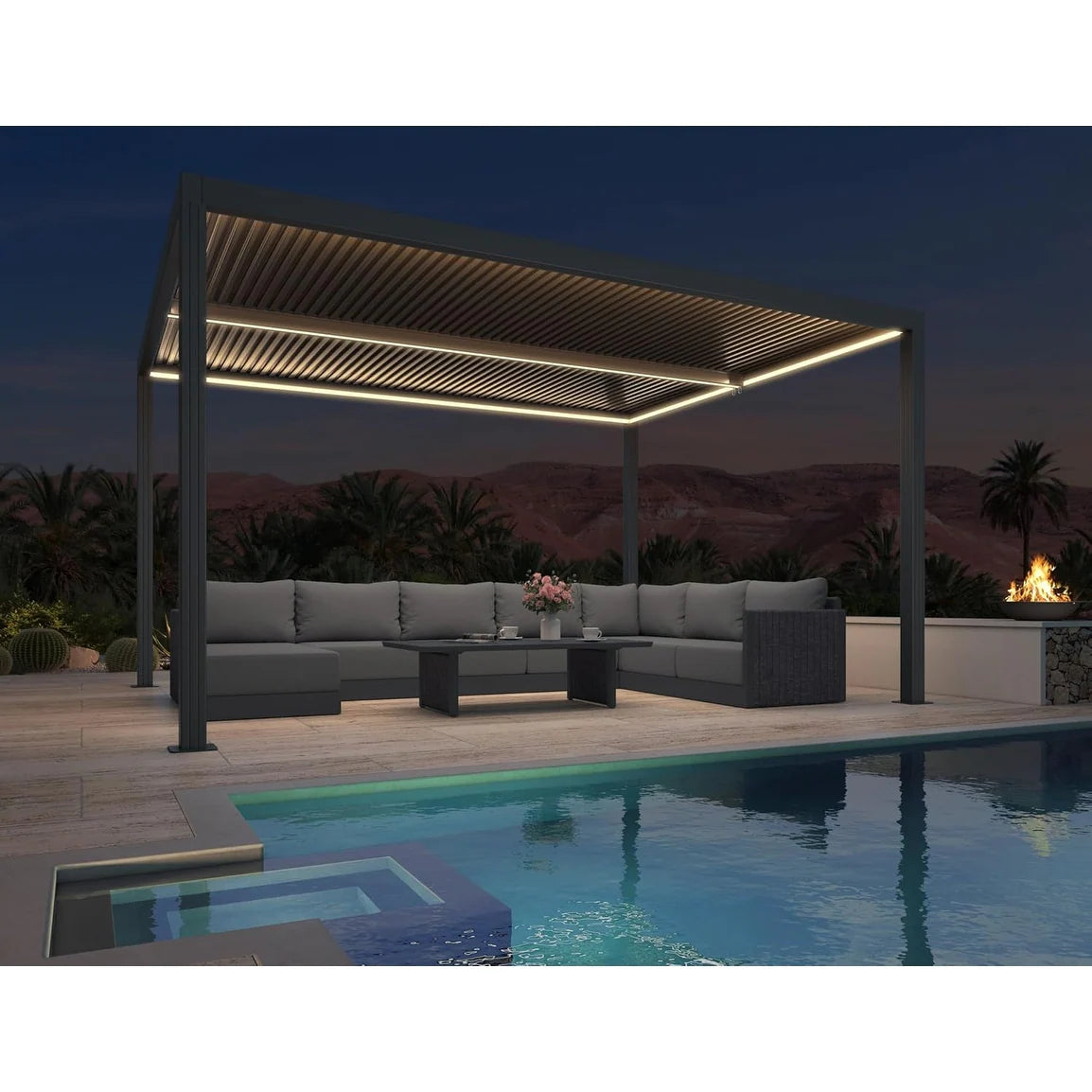 Gray Louvered Pergola Outdoor Aluminum Pergola with Adjustable Roof for Patio Gray Hardtop Gazebo