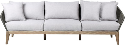 Athos Indoor Outdoor 3 Seater Sofa in Light Eucalyptus Wood with Latte Rope and Grey Cushions