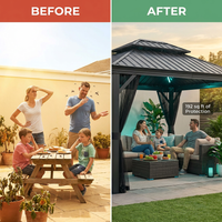 16 Ft. W X 12 Ft. D Aluminum Hardtop Gazebo with Galvanized Double Roof and Textilene Netting — Before & After