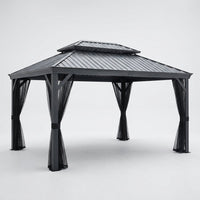 16 Ft. W X 12 Ft. D Aluminum Hardtop Gazebo with Galvanized Double Roof and Textilene Netting — Studio Shot