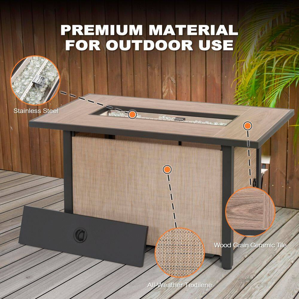 Brown 4-Piece Aluminum Patio Conversation Set with Iron Propane Fire Pit Table, Sofa Set with Ginger Cushions
