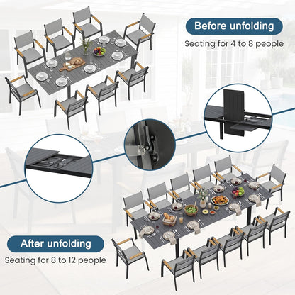 Patio Furniture Set with 121" Extendable Dining Table, Patio Table Set for 4–12 People, All-Weather Aluminum Outdoor Furniture, Outdoor Dining Set for Backyard, Porch, and Garde, Grey