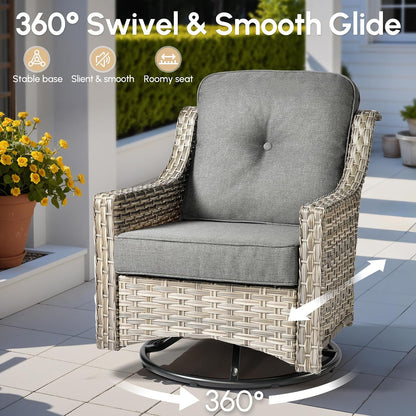 7 PCS Outdoor Patio Furniture Set with Fire Pit Table and Swivel Rocking Chairs,Patio Seating outside Sofa and Chair Set,All Weather Wicker Outdoor Conversation Sets for Yard Porch Deck,Dark Grey