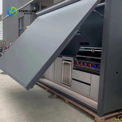 Customized New Arrivals Waterproof Outdoor Kitchen BBQ Grill Garden/Backyard Stainless Steel Outdoor Kitchen with Shed