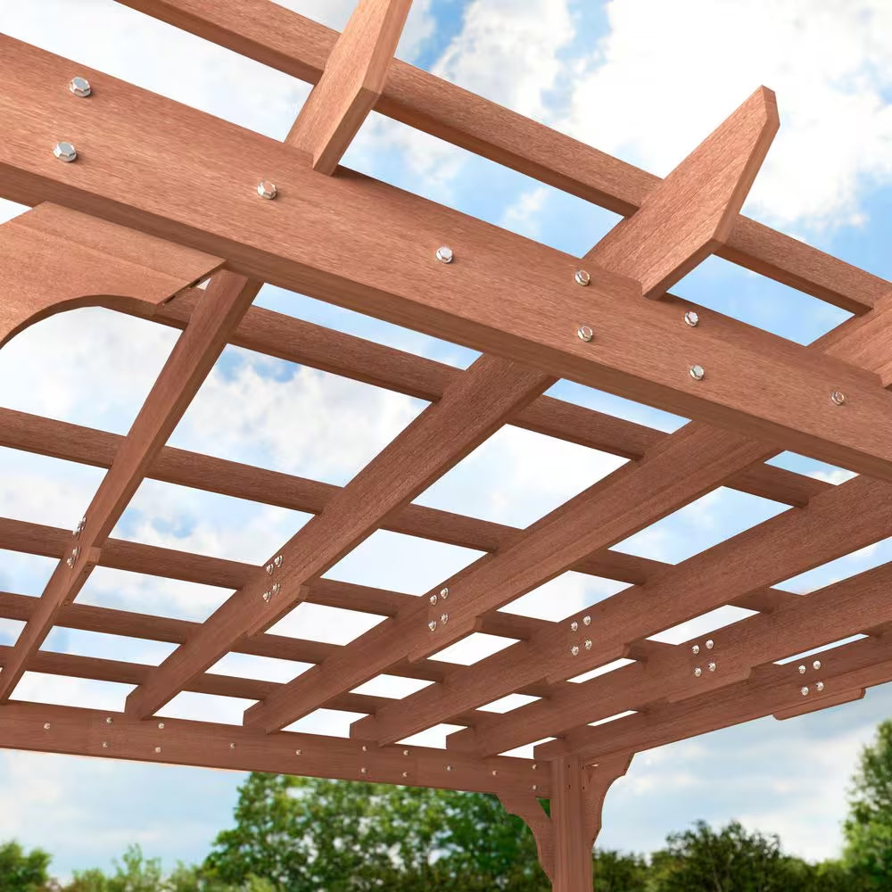 10 Ft. W X 10 Ft. D Cedar Wood Patio Pergola Shade Structure for Outdoor, Brown