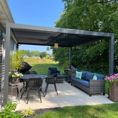Gray Louvered Pergola Outdoor Aluminum Pergola with Adjustable Roof for Patio Gray Hardtop Gazebo