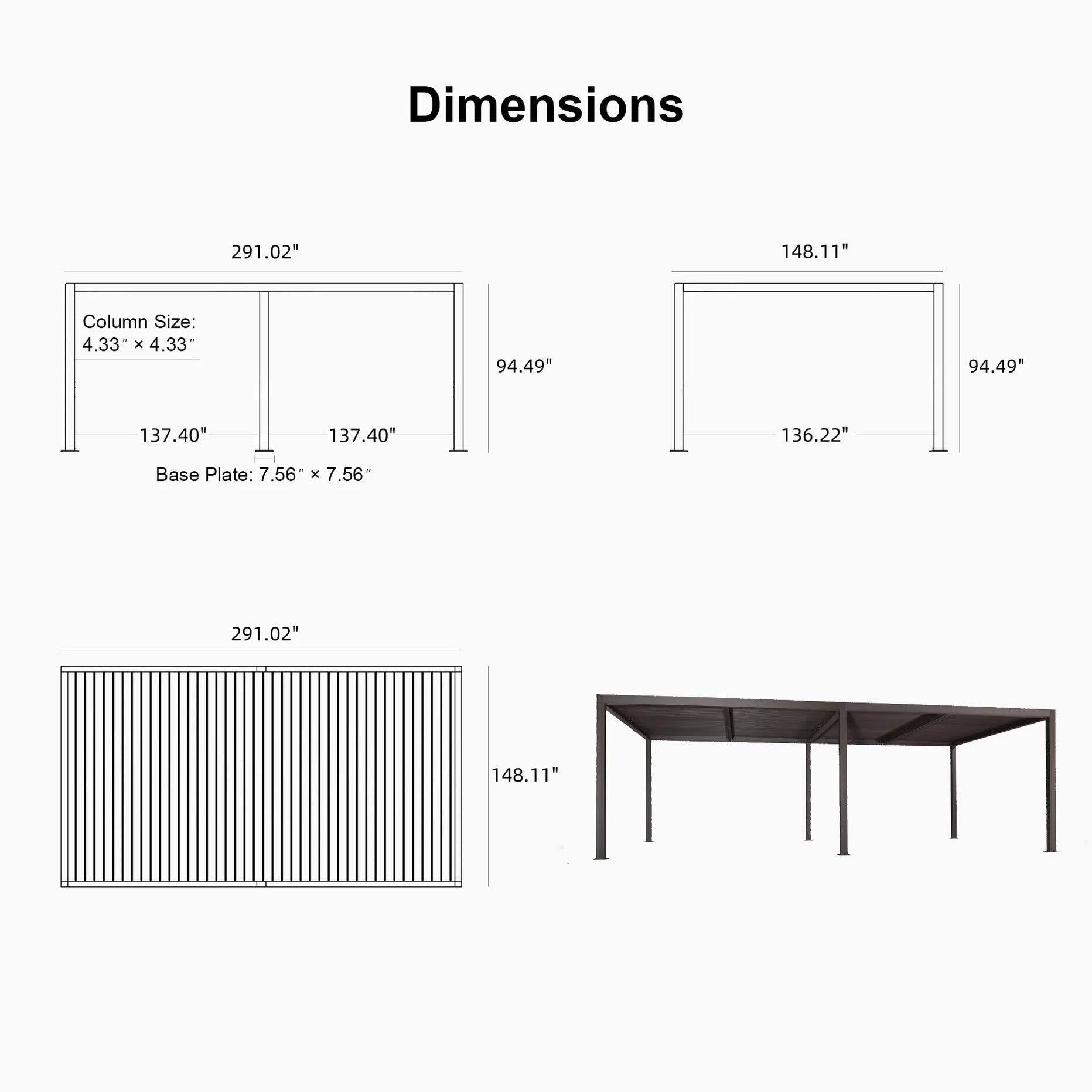 Gray Louvered Pergola Outdoor Aluminum Pergola with Adjustable Roof for Patio Gray Hardtop Gazebo