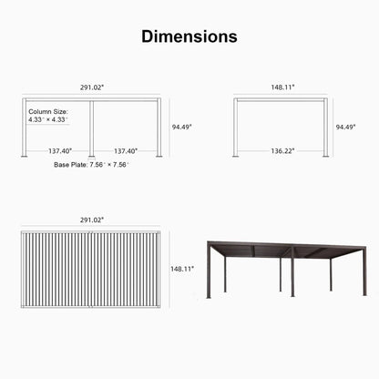 Gray Louvered Pergola Outdoor Aluminum Pergola with Adjustable Roof for Patio Gray Hardtop Gazebo