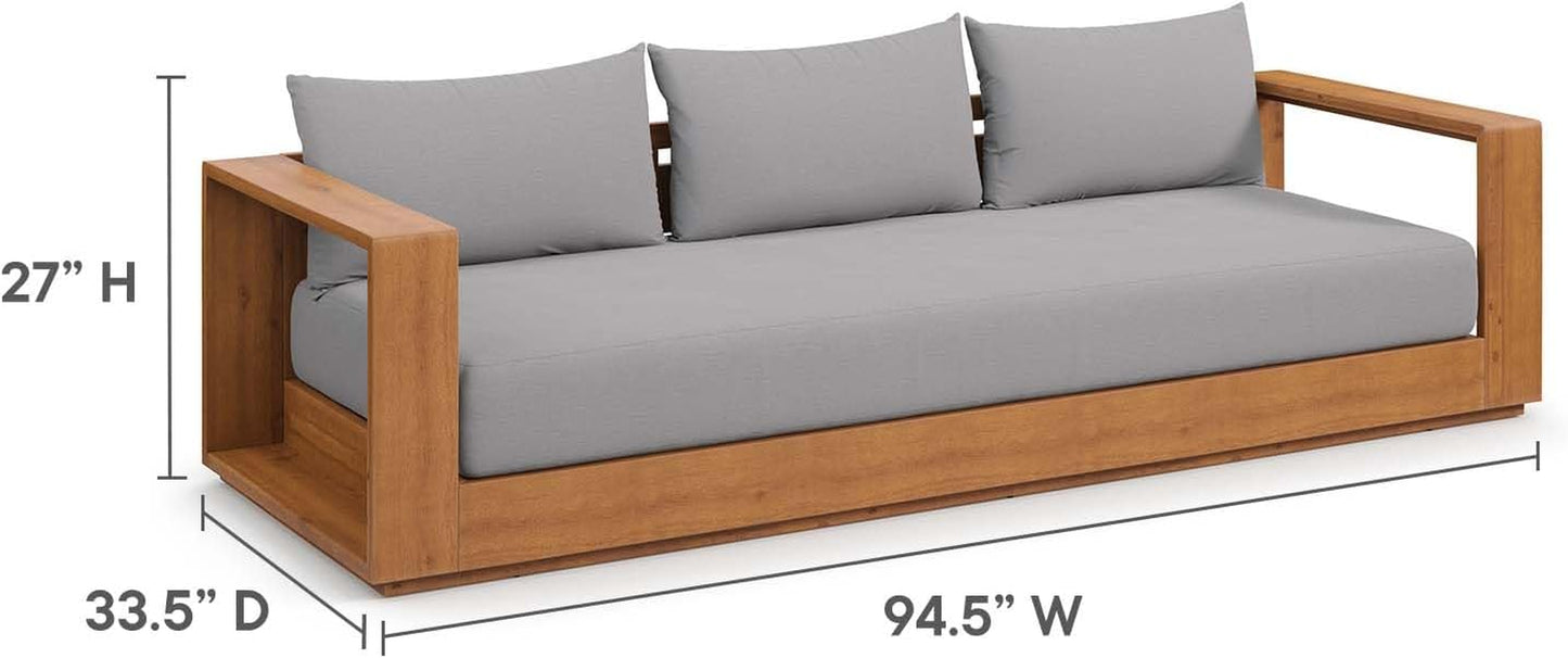 Tahoe Acacia Wood 2-Piece Outdoor Patio Furniture Set in Natural Light Gray - Includes Sofa with Weather-Resistant Cushions and Coffee Table