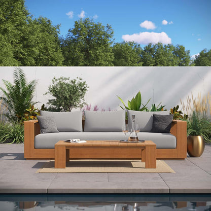 Tahoe Acacia Wood 2-Piece Outdoor Patio Furniture Set in Natural Light Gray - Includes Sofa with Weather-Resistant Cushions and Coffee Table