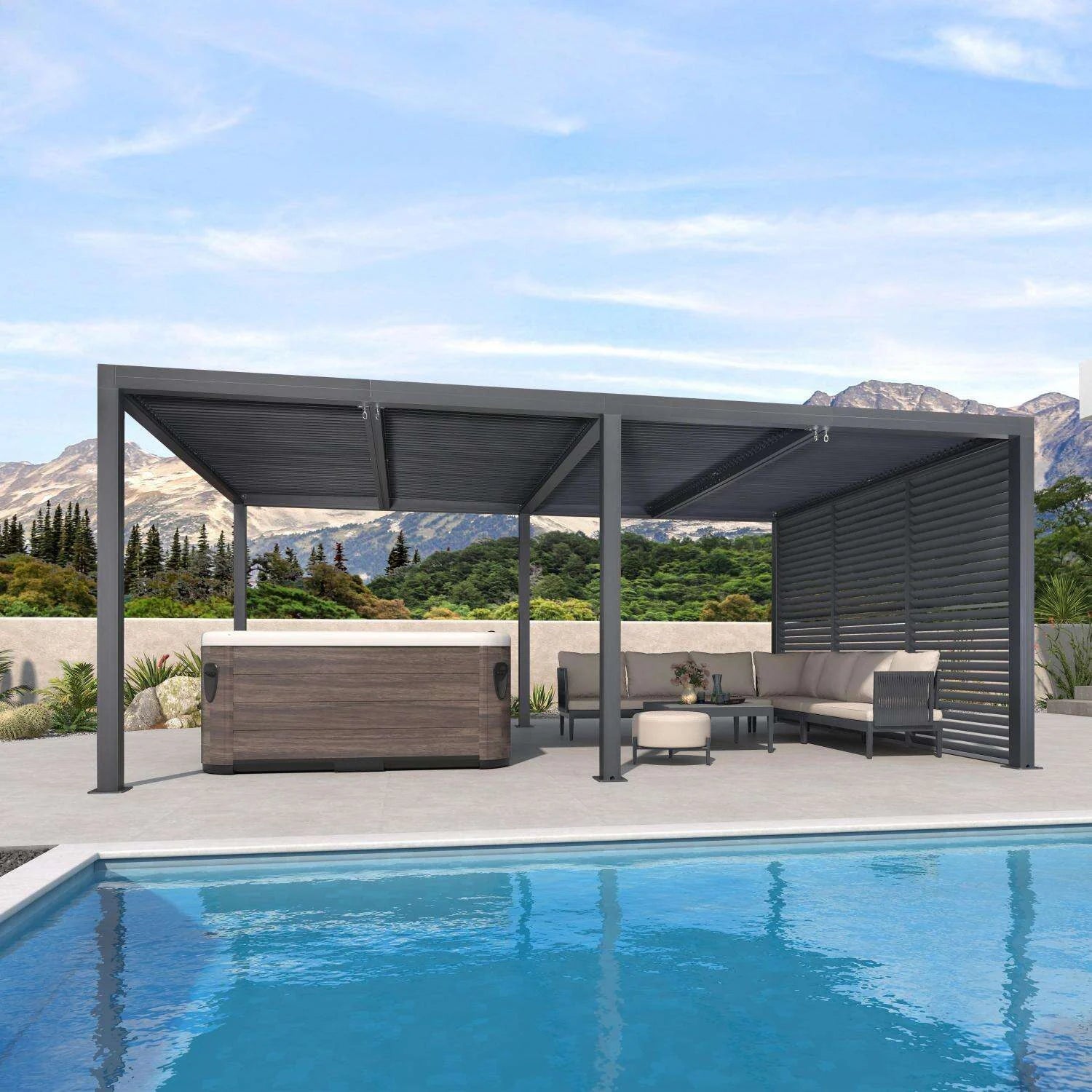 Gray Louvered Pergola Outdoor Aluminum Pergola with Adjustable Roof for Patio Gray Hardtop Gazebo