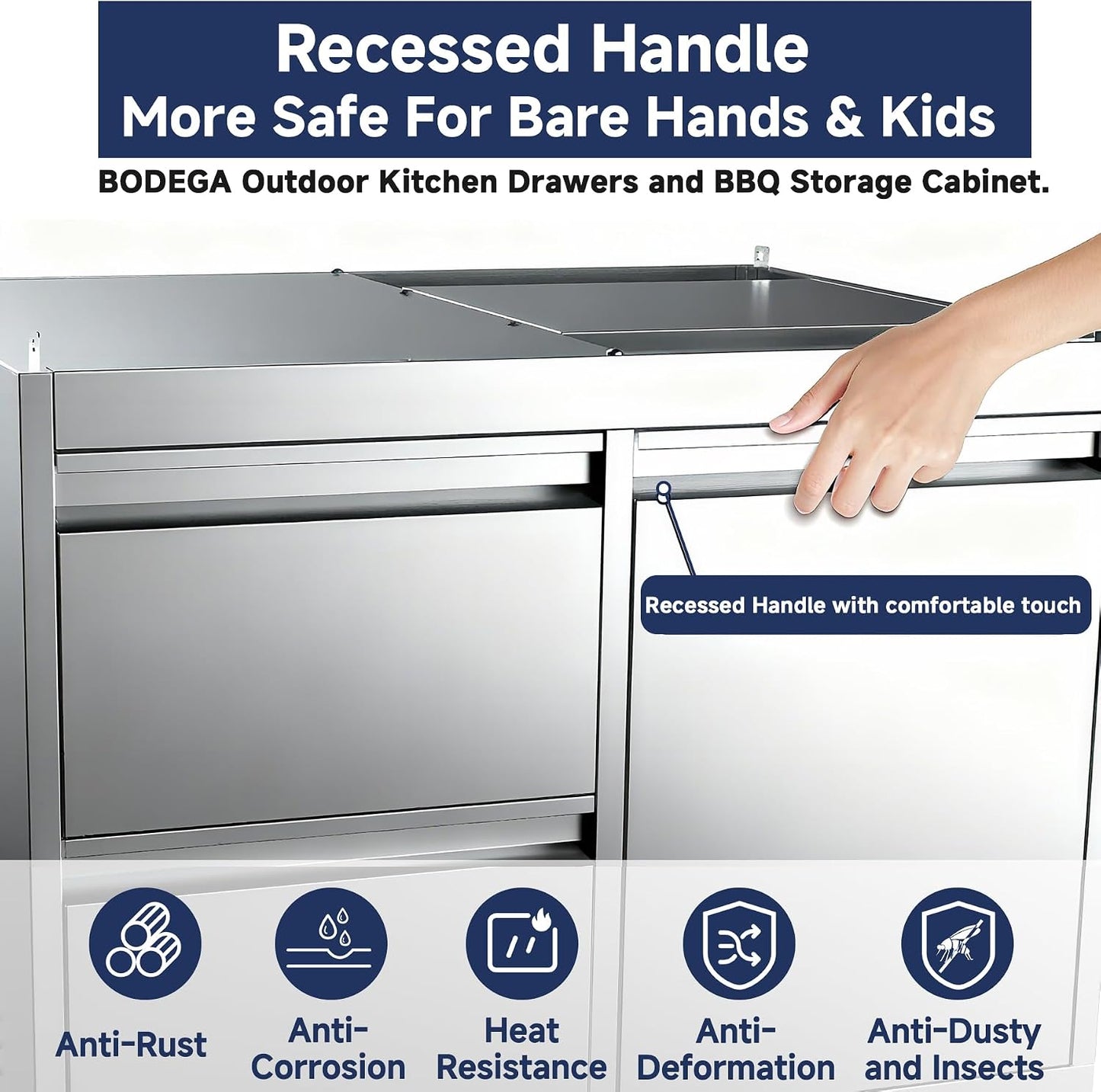 Outdoor Stainless-Steel Kitchen Drawers Cabinet for Built-In BBQ Grill .Stainless-Steel Outdoor Kitchen Grill Cabinet with 2 Drawers and Propane Tank Storage,(Fits 30"-MK04SS304 Propane Grill).