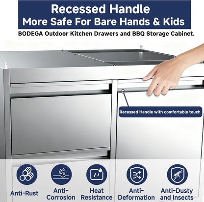 Outdoor Stainless-Steel Kitchen Drawers Cabinet for Built-In BBQ Grill .Stainless-Steel Outdoor Kitchen Grill Cabinet with 2 Drawers and Propane Tank Storage,(Fits 30"-MK04SS304 Propane Grill).