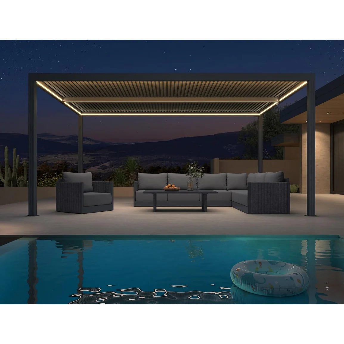 Gray Louvered Pergola Outdoor Aluminum Pergola with Adjustable Roof for Patio Gray Hardtop Gazebo