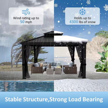 12 Ft. W X 12 Ft. D Aluminum Hardtop Gazebo with Galvanized Double Roof and Textilene Netting