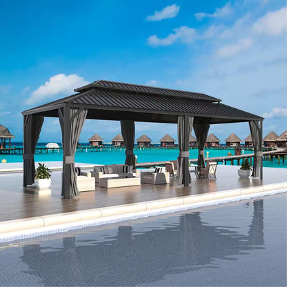 24 Ft. W X 12 Ft. D Aluminum Double Hardtop Gazebo with Textilene Netting
