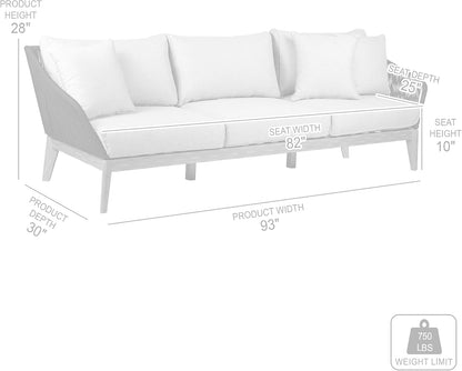 Athos Indoor Outdoor 3 Seater Sofa in Light Eucalyptus Wood with Latte Rope and Grey Cushions