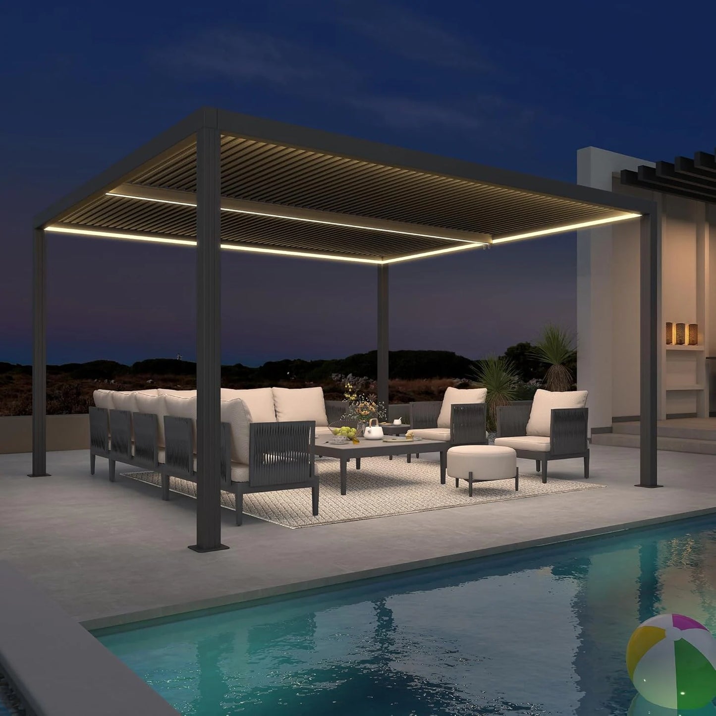 Gray Louvered Pergola Outdoor Aluminum Pergola with Adjustable Roof for Patio Gray Hardtop Gazebo