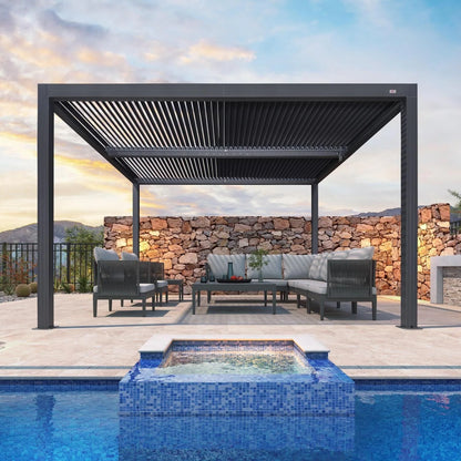 Gray Louvered Pergola Outdoor Aluminum Pergola with Adjustable Roof for Patio Gray Hardtop Gazebo