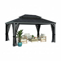 16 Ft. W X 12 Ft. D Aluminum Hardtop Gazebo with Galvanized Double Roof and Textilene Netting