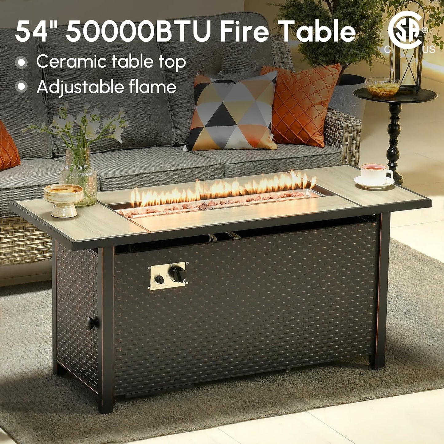 6 PCS Outdoor Patio Furniture Set with Fire Pit Table and Ottomans,Patio Seating outside Sofa and Chair Set,All Weather Wicker Outdoor Conversation Sets for Garden Deck Porch Yard,Dark Grey