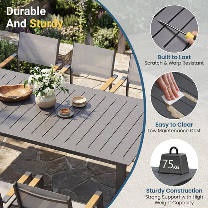 Patio Furniture Set with 121" Extendable Dining Table, Patio Table Set for 4–12 People, All-Weather Aluminum Outdoor Furniture, Outdoor Dining Set for Backyard, Porch, and Garde, Grey