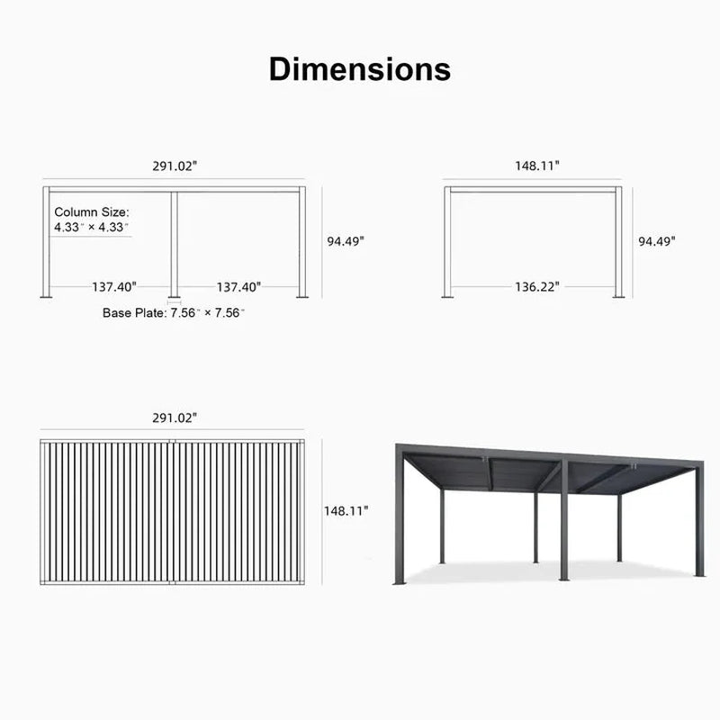Gray Louvered Pergola Outdoor Aluminum Pergola with Adjustable Roof for Patio Gray Hardtop Gazebo