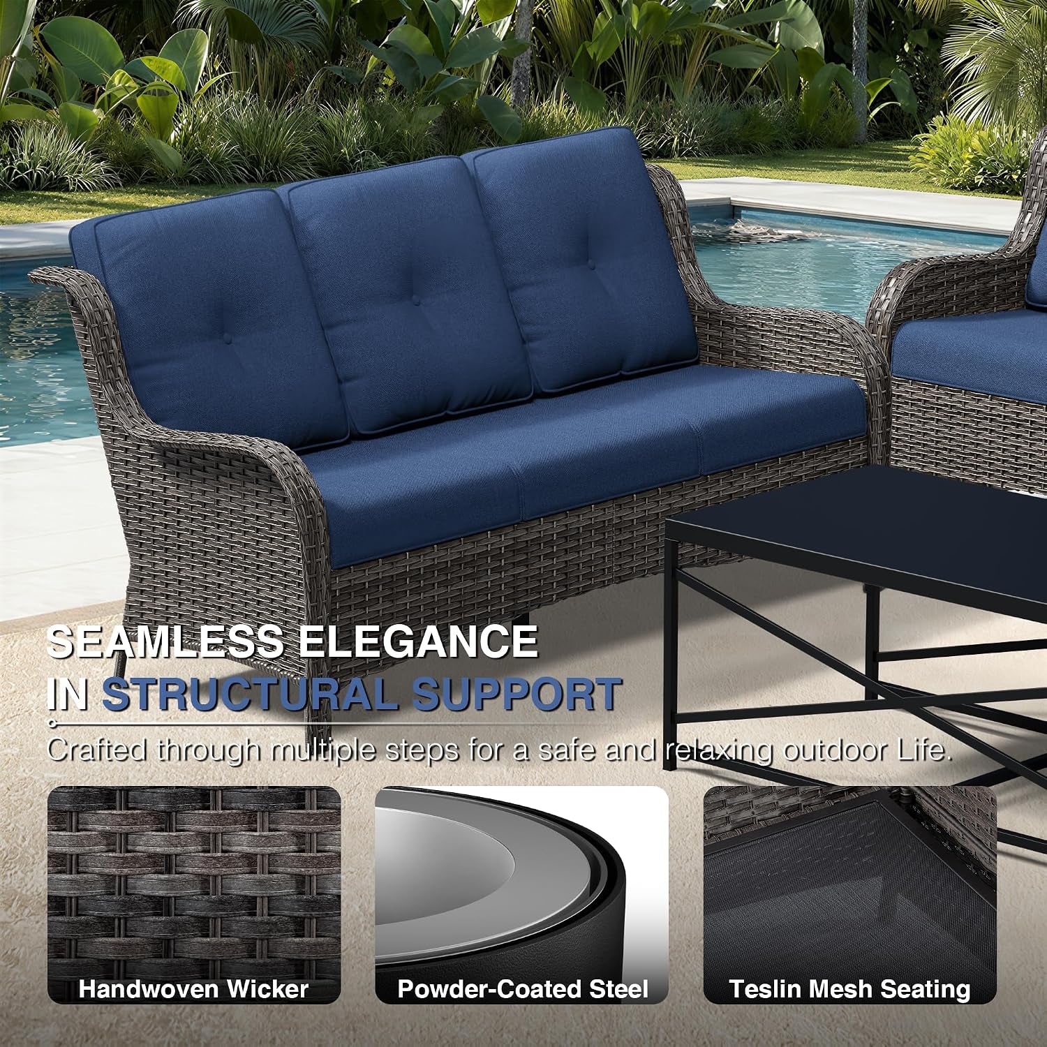 6 Piece Wicker Patio Furniture Set, Outdoor Swivel Rocker Patio Chairs with High Back, Deep Seating, Wide Armrest, Thickened Cushions, Outdoor Furniture for Deck, Porch Use