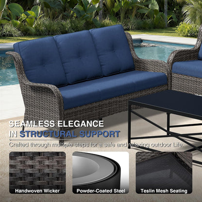 6 Piece Wicker Patio Furniture Set, Outdoor Swivel Rocker Patio Chairs with High Back, Deep Seating, Wide Armrest, Thickened Cushions, Outdoor Furniture for Deck, Porch Use