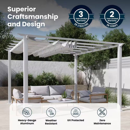 Florence 11 Ft. X 11 Ft. Aluminum Pergola in White Finish and White Canopy