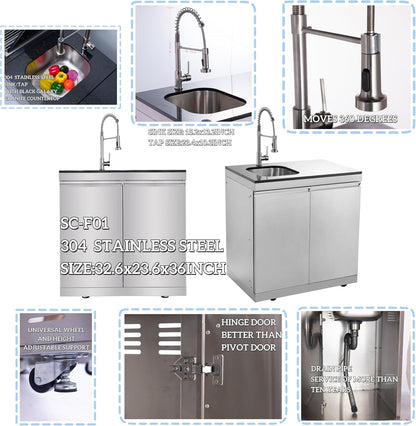 Modular Outdoor Kitchen BBQ Island, 104" Outdoor Kitchen Propane Gas Island Grill with Sink, Compact Refrigerator, Storage Cabinets, Rotisserie Kit (Silver, 104")