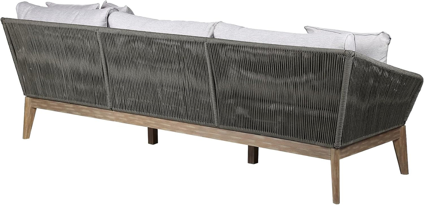 Athos Indoor Outdoor 3 Seater Sofa in Light Eucalyptus Wood with Latte Rope and Grey Cushions