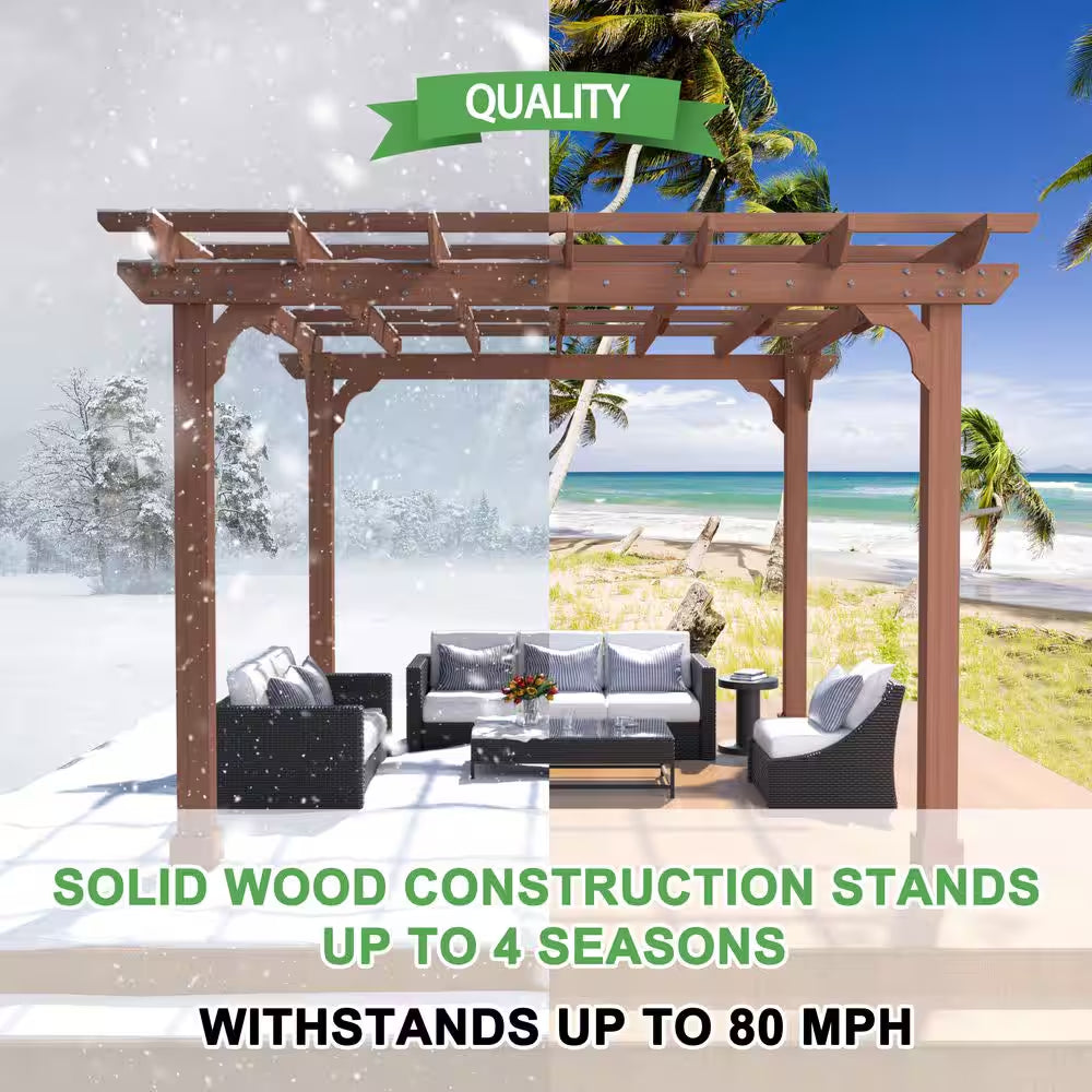10 Ft. W X 10 Ft. D Cedar Wood Patio Pergola Shade Structure for Outdoor, Brown