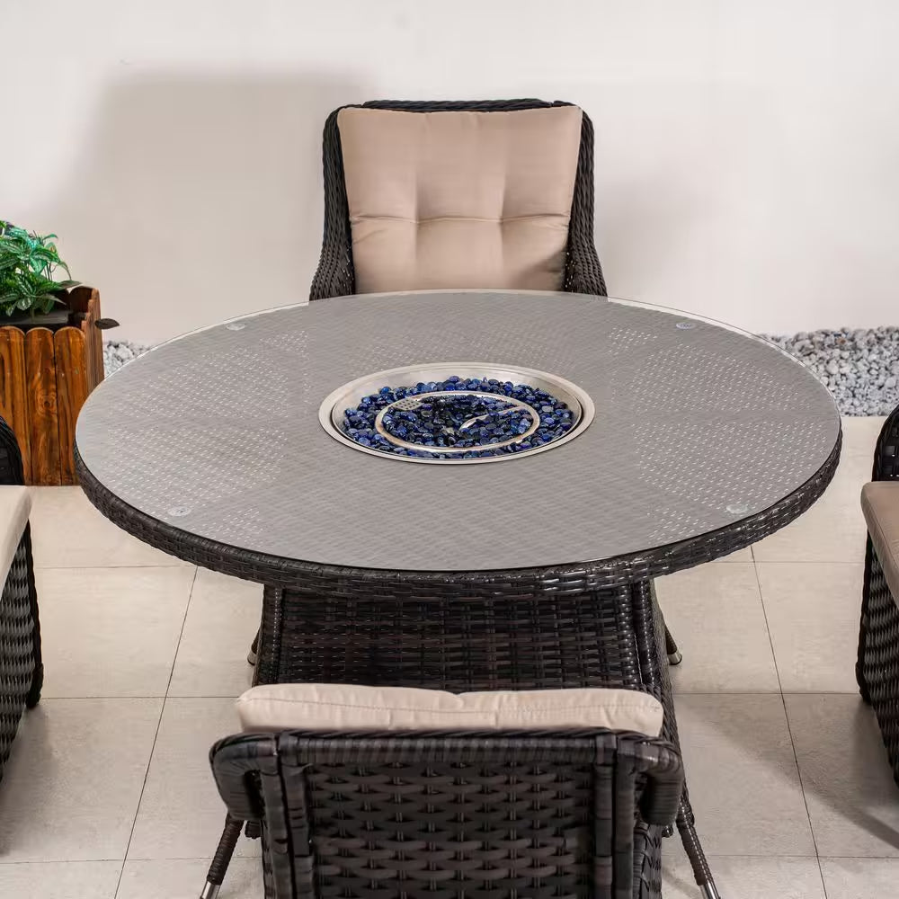 5-Piece Outdoor Patio Fire Pit Conversation Set with Cushioned Armchairs and Fire Pit Table