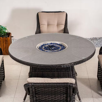 5-Piece Outdoor Patio Fire Pit Conversation Set with Cushioned Armchairs and Fire Pit Table