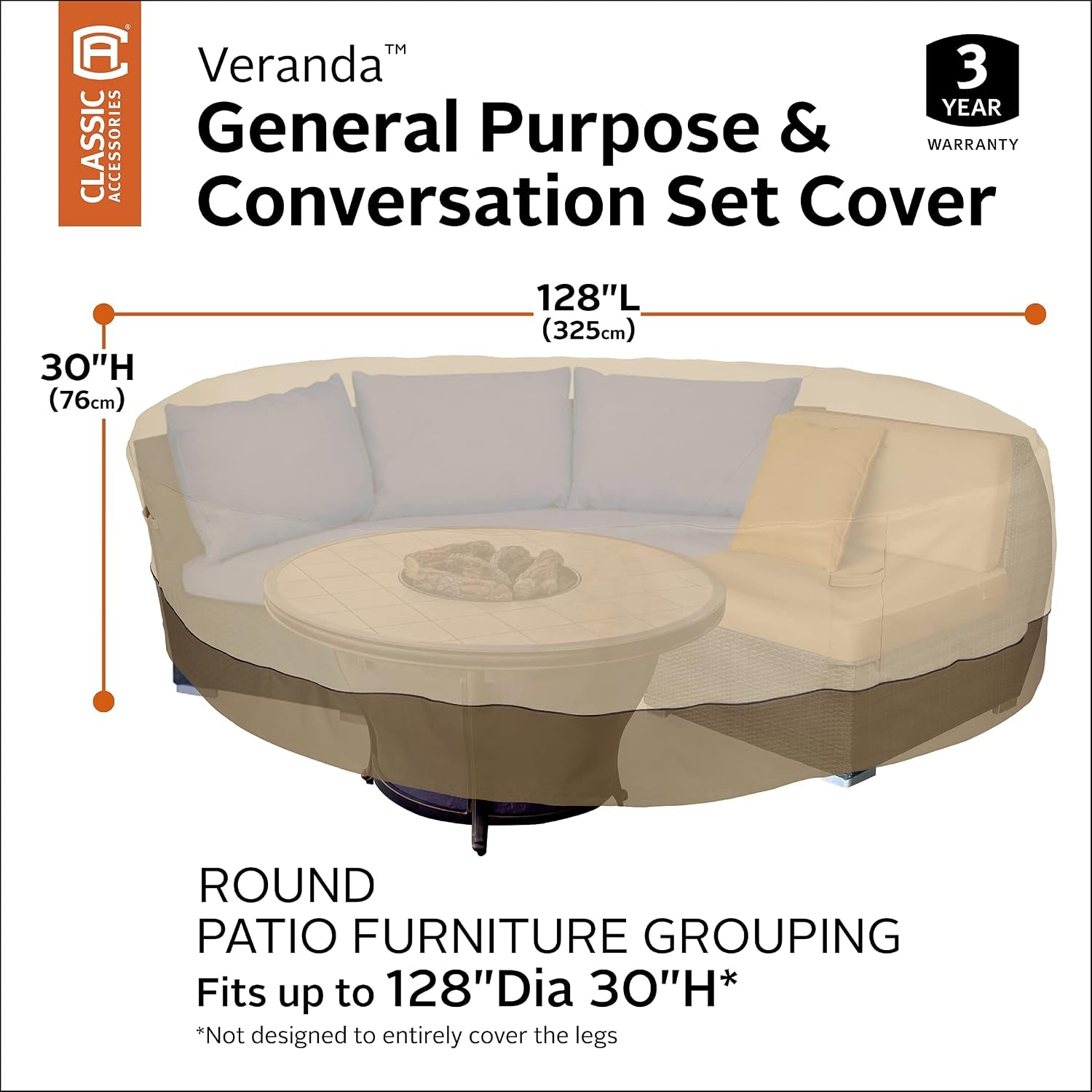 Veranda Water-Resistant 128 Inch round General Purpose Patio Furniture Cover, Patio Furniture Covers