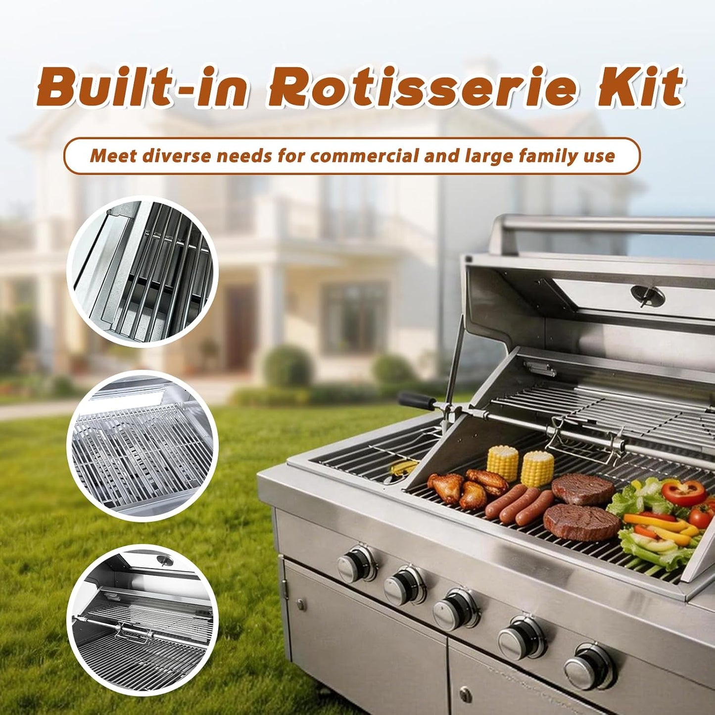 84" Deluxe Outdoor Kitchen Bar and BBQ Island Grill with 6 Burner, 75300 BTU Stainless Steel Grill, Integrated Sink, Wine Cooler, Refrigerator, Granite Countertops, and Rotisserie Kit