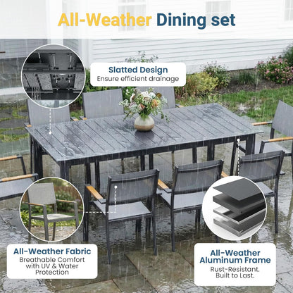 Patio Furniture Set with 121" Extendable Dining Table, Patio Table Set for 4–12 People, All-Weather Aluminum Outdoor Furniture, Outdoor Dining Set for Backyard, Porch, and Garde, Grey