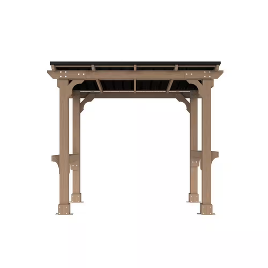 8 Ft. W X 5 Ft. D Cedar Wood Grill Gazebo Outdoor with Steel Roof