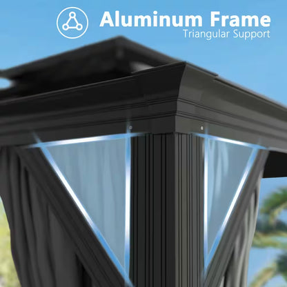 24 Ft. W X 12 Ft. D Aluminum Double Hardtop Gazebo with Textilene Netting