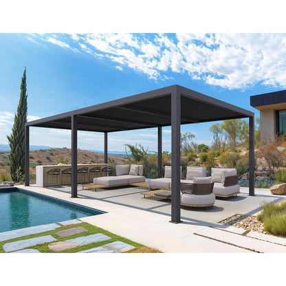 Gray Louvered Pergola Outdoor Aluminum Pergola with Adjustable Roof for Patio Gray Hardtop Gazebo