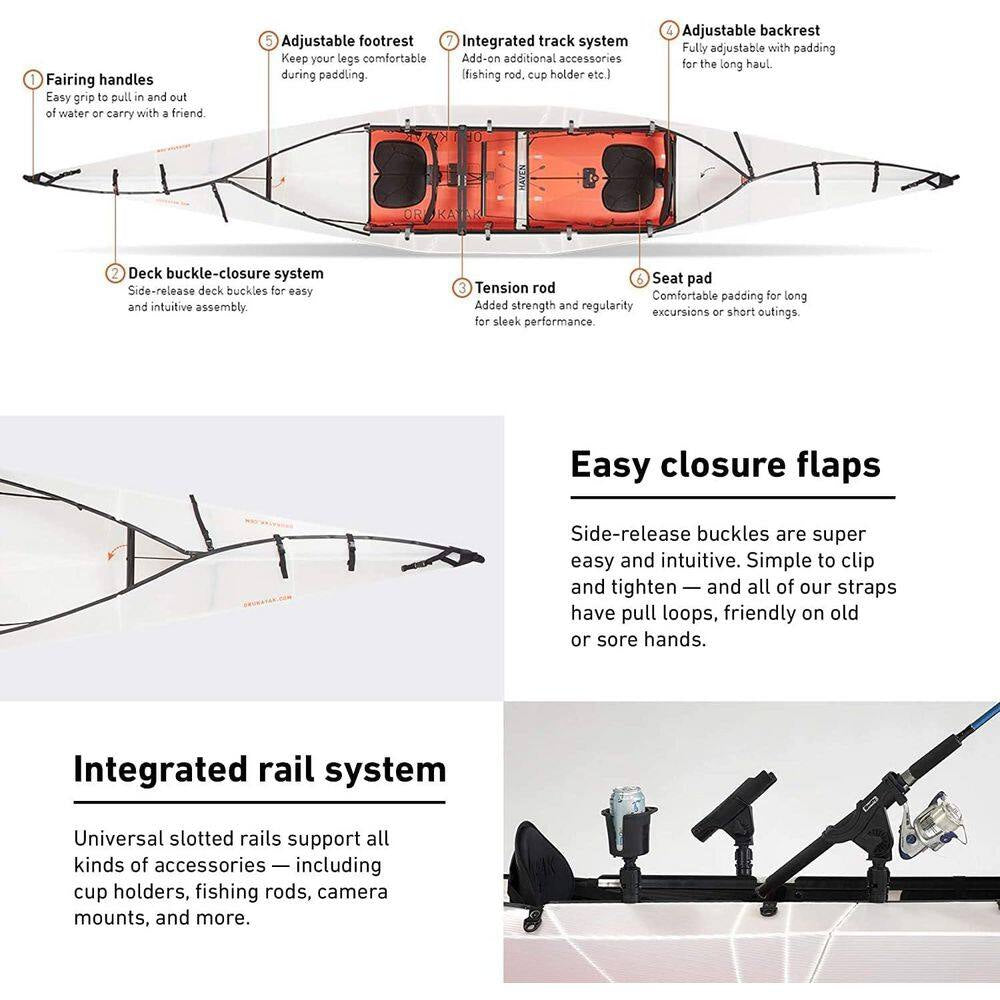 Oru Foldable Kayak Haven TT. 1 or 2 People. Stable, Durable, Lightweight, Lake and River, Beginner, Intermediate (White)